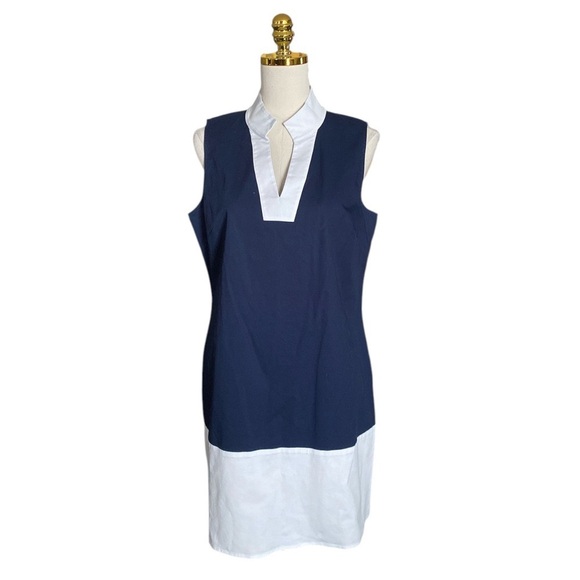 SAIL TO SABLE (STS) Colorblock Navy & White Sleeveless Shift Dress Women’s Sz L - Picture 4 of 11